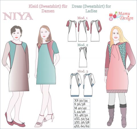 E-Book NIYA Damen Schnittmuster - Nähanleitung Kleid Sweatshirt Tunika
