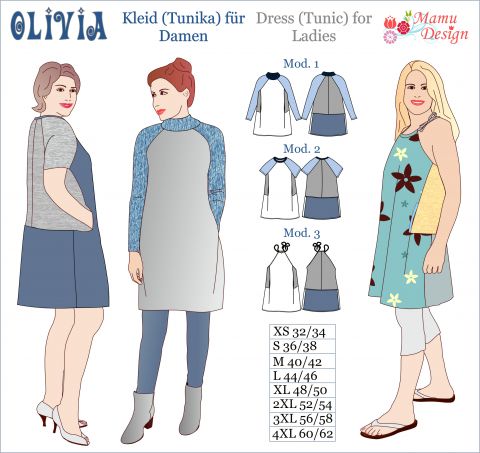 Pattern OLIVIA Knee-length Dress, Tunic for Ladies