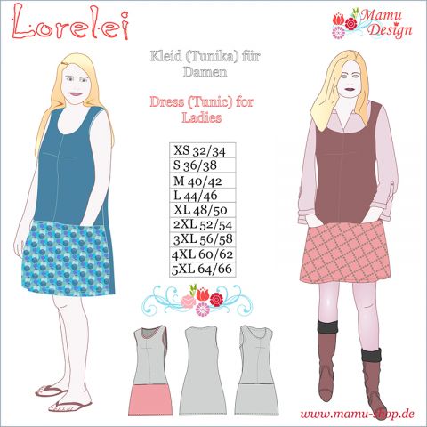 Paper-Pattern LORELEI Knee-length Dress, Tunic for Ladies